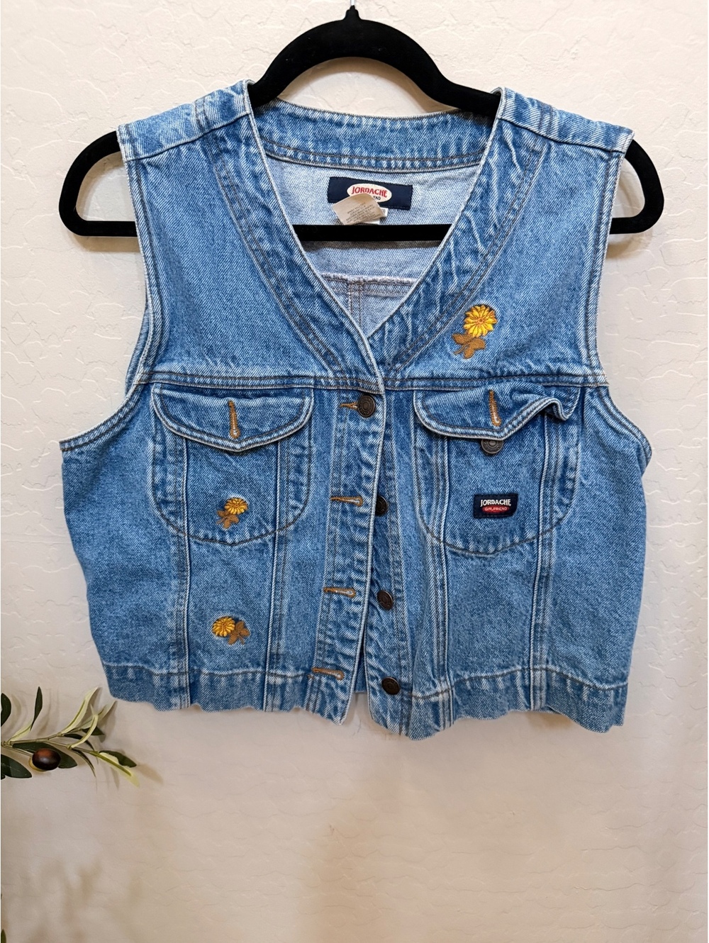 Vintage jordache sunflower embroidered denim vest